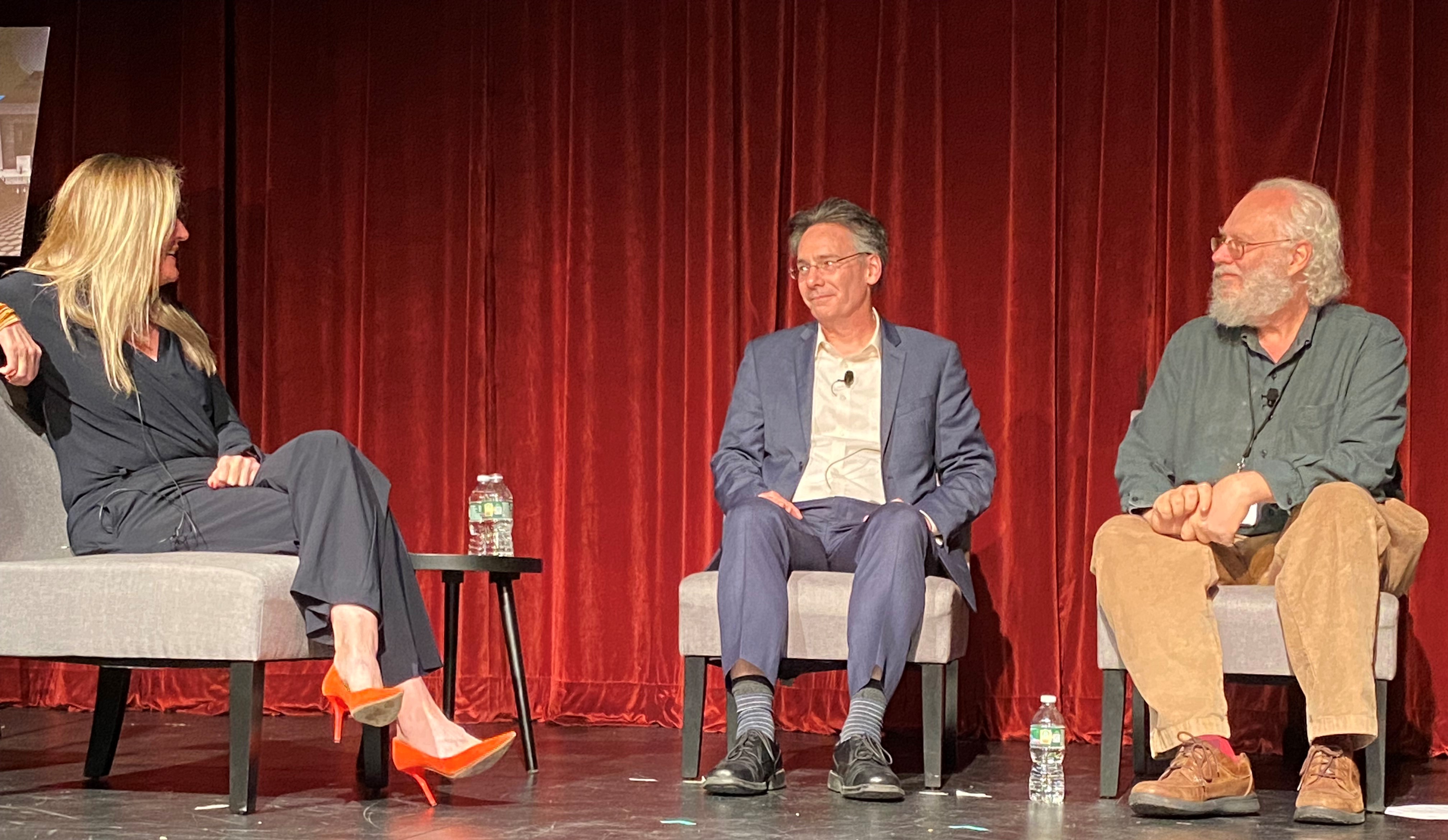 Kathleen Kennedy, William Oliver, and Peter Shor speaking onstage at MIT